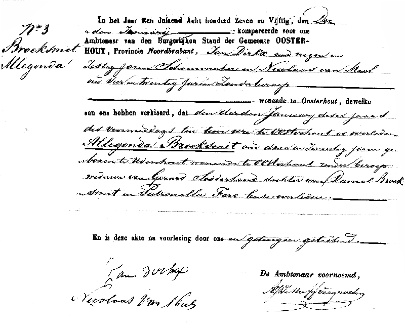 18570103 Ovl akte 3 Alegonda Broeksmit ev Gerardus Sodderland